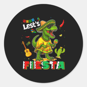 Lasst uns mexikanische Dino T-Rex Cinco de Mayo fe Runder Aufkleber