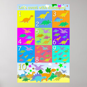 Lasst uns mit Dinosauriern zählen Zahlen 1 - 10 Zä Poster