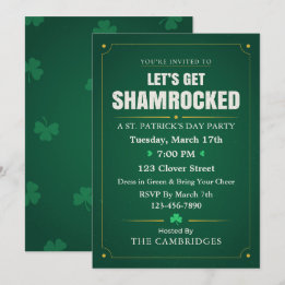 Lasst uns mit Shamrocks feiern Grünes und Goldenes Einladung