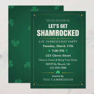 Lasst uns mit Shamrocks feiern Grünes und Goldenes Einladung