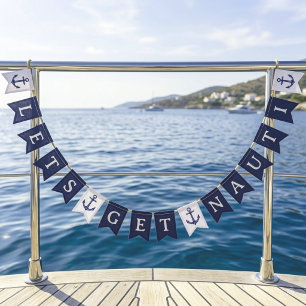 Lasst uns Nauti Blue Anchor Bootparty feiern Wimpelkette