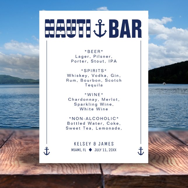 Lasst uns nauti-heiße Hochzeitsgetränke bekommen Menükarte (Let's Get Nauti Nautical Wedding Bar Drinks Menu
)