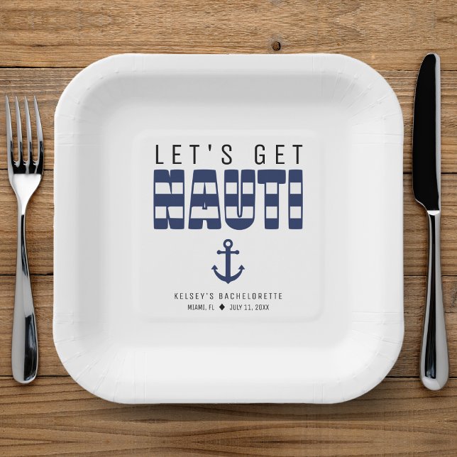 Lasst uns Nauti-Junggeselinnen-Abschied holen Pappteller (Let's Get Nauti Blue Bachelorette Party Paper Plates
)