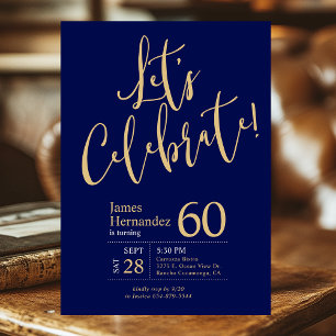 Lasst uns Navy Blau Gold Foto 60. Geburtstag feier Einladung