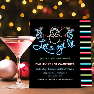 Lasst uns Neon Santa Christmas Cocktail Party bele Einladung