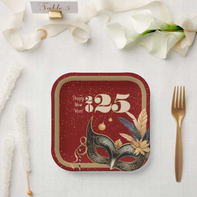 Lasst uns Neujahr Party glamourös rot klingeln Pappteller (Hochzeit)