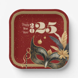 Lasst uns Neujahr Party glamourös rot klingeln Pappteller