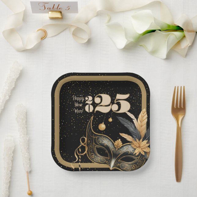 Lasst uns Neujahr Party glamourös Schwarz klingeln Pappteller (Hochzeit)