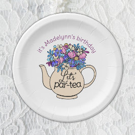 Lasst uns Par-Tea-Floral Teapot-Mädchen Geburtstag Pappteller