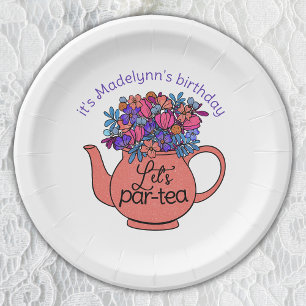 Lasst uns Par-Tea-Floral Teapot-Mädchen Geburtstag Pappteller
