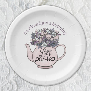 Lasst uns Par-Tea-Floral Teapot-Mädchen Geburtstag Pappteller