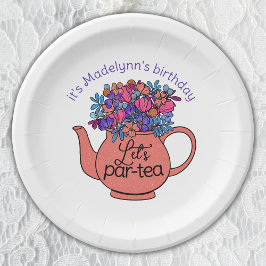 Lasst uns Par-Tea-Floral Teapot-Mädchen Geburtstag Pappteller