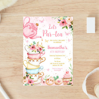 Lasst uns Par-tea Geburtstags-Teeparty-Einladung Einladung
