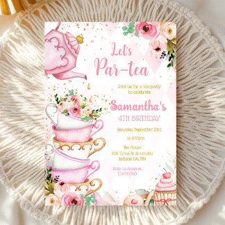 Lasst uns Par-tea Geburtstags-Teeparty-Einladung Einladung