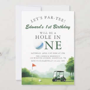 Lasst uns Par-Tee Golf Buggy Fun 1. Geburtstag fei Einladung