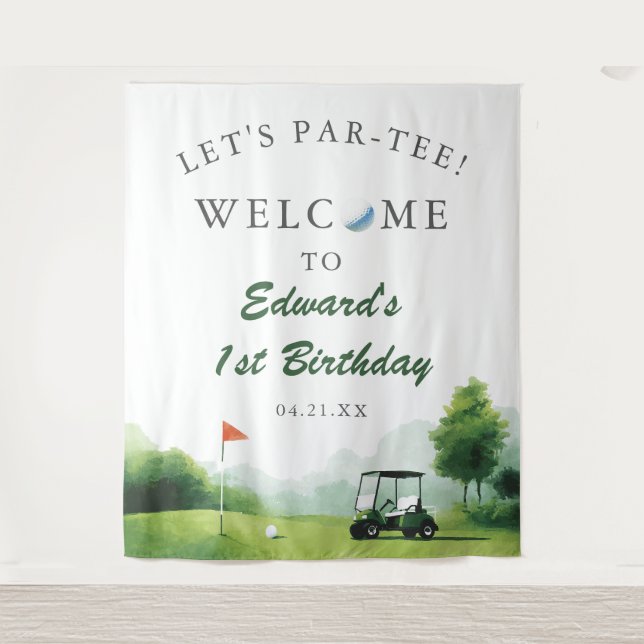 Lasst uns Par-Tee Golf Buggy Geburtstagsfoto Hinte Wandteppich (Vorderseite)