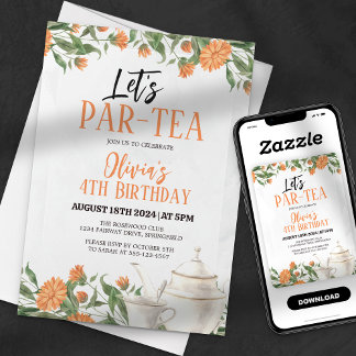 Lasst uns Par-Tee-Party Aquarell Blumentee Geburts Einladung