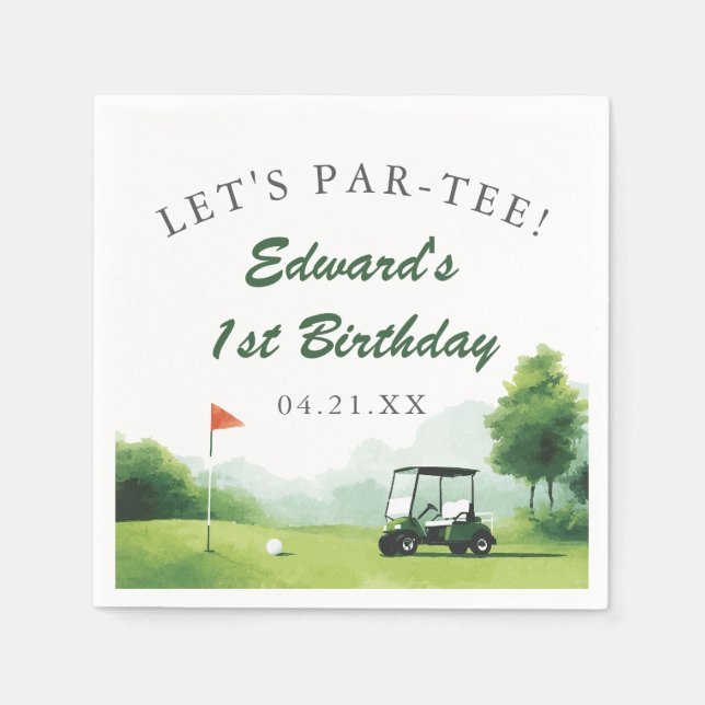 Lasst uns Par-Tee Wasserfarben-Golf-Buggy-Geburtst Serviette (Vorderseite)