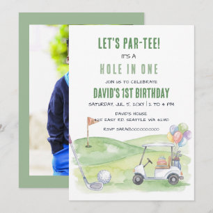 Lasst uns Partee Hole in One Golf Foto Geburtstag  Einladung