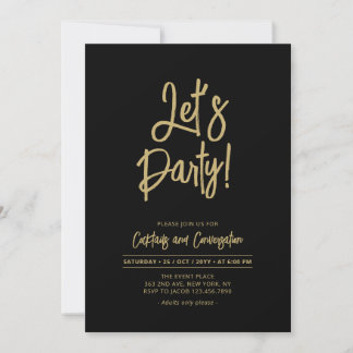 Lasst uns Party | Black Chic Script Cacktail Party Einladung