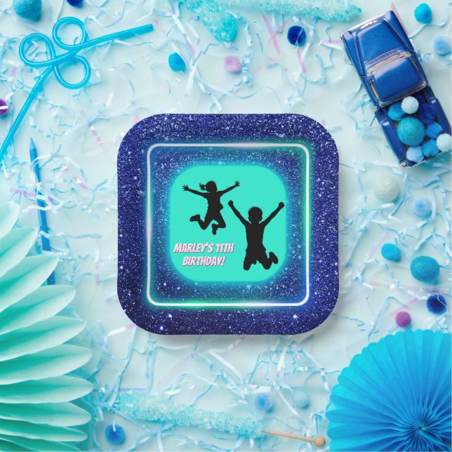 Lasst uns Party Bounce Neon Trampolin Park springe Pappteller (Party)