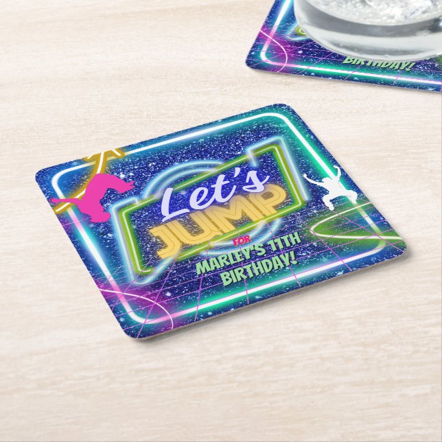 Lasst uns Party Bounce Neon Trampolin Park springe Rechteckiger Pappuntersetzer (angewinkelt)