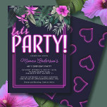 Lasst uns Party Electric Pink Neon Tropical Geburt Einladung<br><div class="desc">Lasst uns Party Electric Pink Neon Tropical Birthday Design. Personalisieren Sie Ihre Daten mit Ihren Daten. Originelles und einzigartiges Design von Golden Bloom Zuhause.</div>