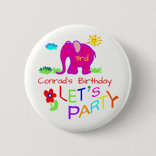 Lasst uns Party Elefanten farbenfrohen Namen & Alt Button