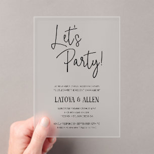 Lasst uns Party Elopement Lässig Hochzeitsempfang Acryleinladungen