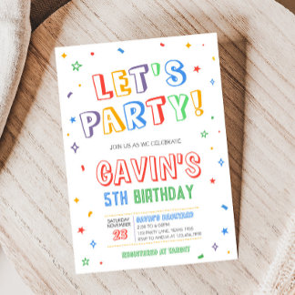 Lasst uns Party farbenfrohe Geburtstagsparty Einladung