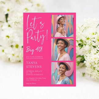 Lasst uns Party Foto Neon rosa vierzig Geburtstag Einladung