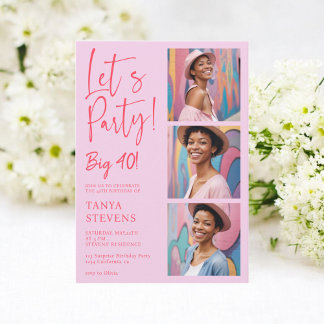 Lasst uns Party Foto rosa vierzig Geburtstag Einladung