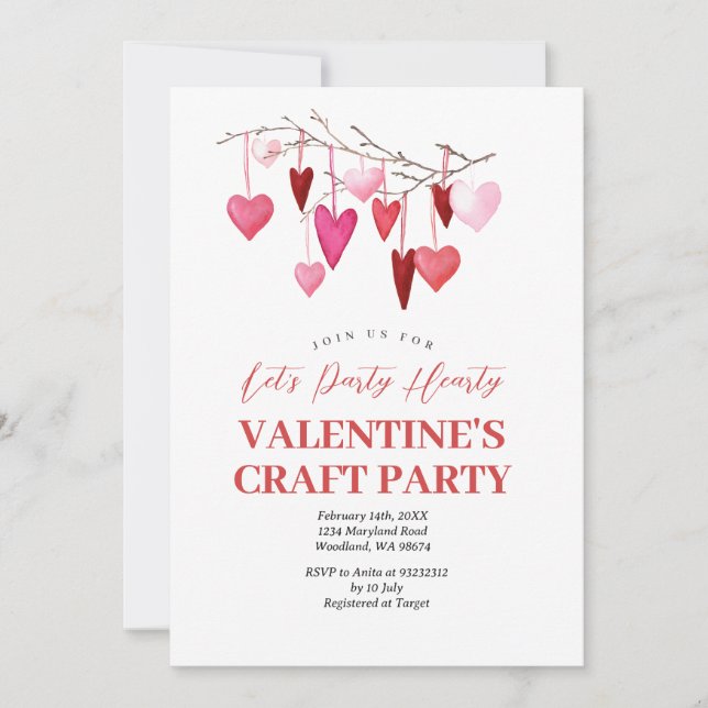 Lasst uns Party Hearty Valentine Craft Party Einladung (Vorderseite)