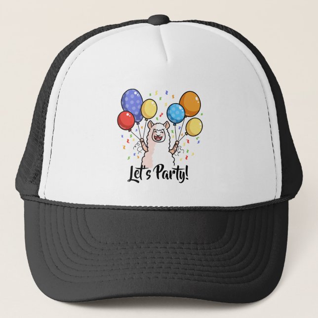 Lasst uns Party Llama Truckerkappe (Vorderseite)