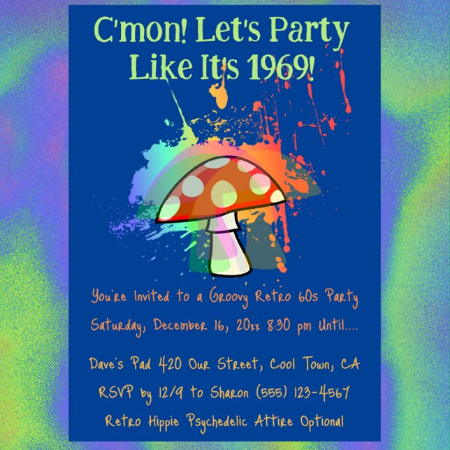 Lasst uns Party machen, als wäre es 1969 Party Einladung (Let's Party Like It's 1969 Psychedelic Party Invitation)