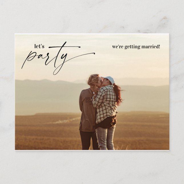 Lasst uns Party machen, dass wir heiraten Spaß hab Postkarte (Vorderseite)