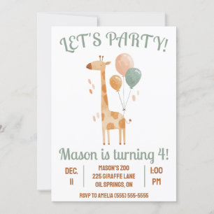Lasst uns Party machen! Giraffe mit Balloons Gebur Einladung