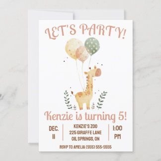 Lasst uns Party machen! Giraffe mit Balloons Gebur Einladung
