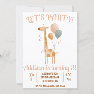 Lasst uns Party machen! Giraffe mit Balloons Gebur Einladung