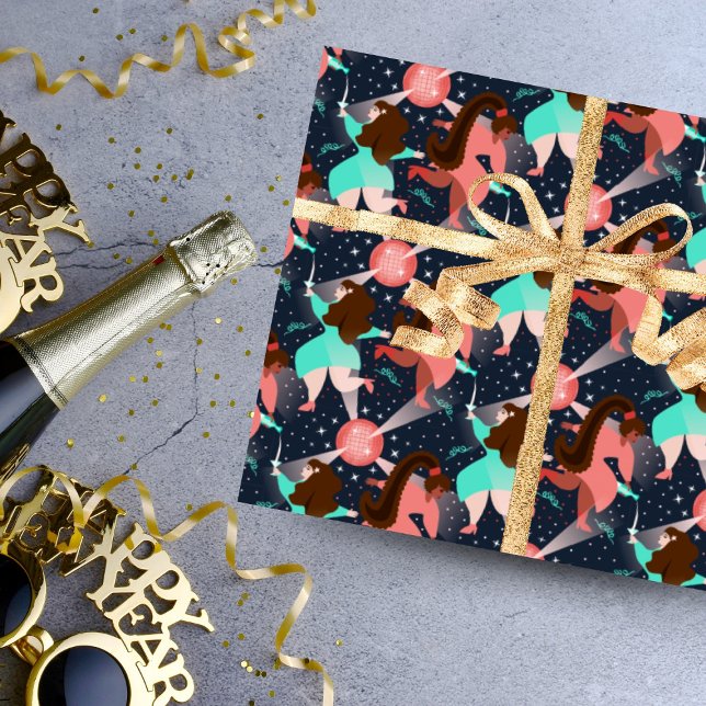Lasst uns Party machen! Neujahr Geschenkpapier (A fun wrapping paper with dancing girls, disco balls, stars  and .... champagne!)