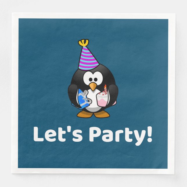 Lasst uns Party machen! Penguin Funny Birthday Par Serviette (Vorderseite)