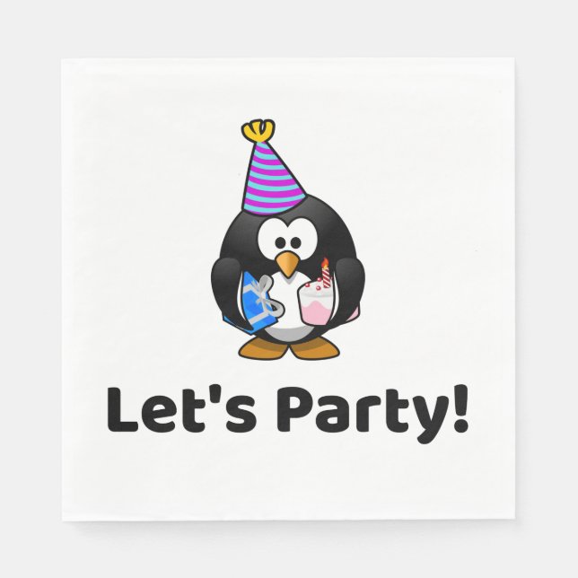 Lasst uns Party machen! Penguin Funny Birthday Par Serviette (Vorderseite)