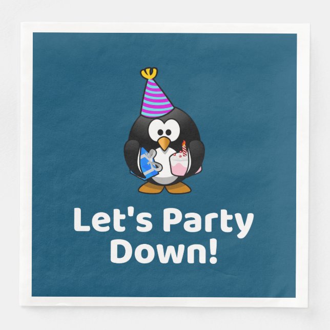 Lasst uns Party machen! Penguin Funny Birthday Par Serviette (Vorderseite)