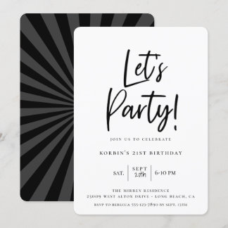 Lasst uns Party Moderne Schwarze Schrift Geburtsta Einladung