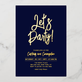 Lasst uns Party | Navy Blue Chic Script Party Even Folieneinladung