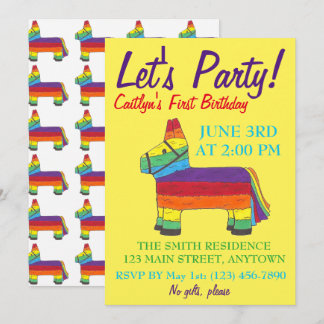 Lasst uns Party Rainbow Donkey Geburtstag Fiesta P Einladung