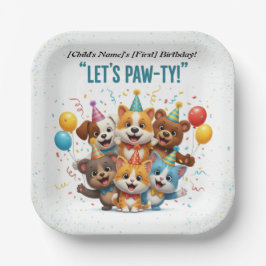 Lasst uns Paw-ty!" Kinder zum Geburtstag Pappteller