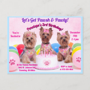 Lasst uns Pawsh & Party Geburtstag Personalisiert  Einladungspostkarte