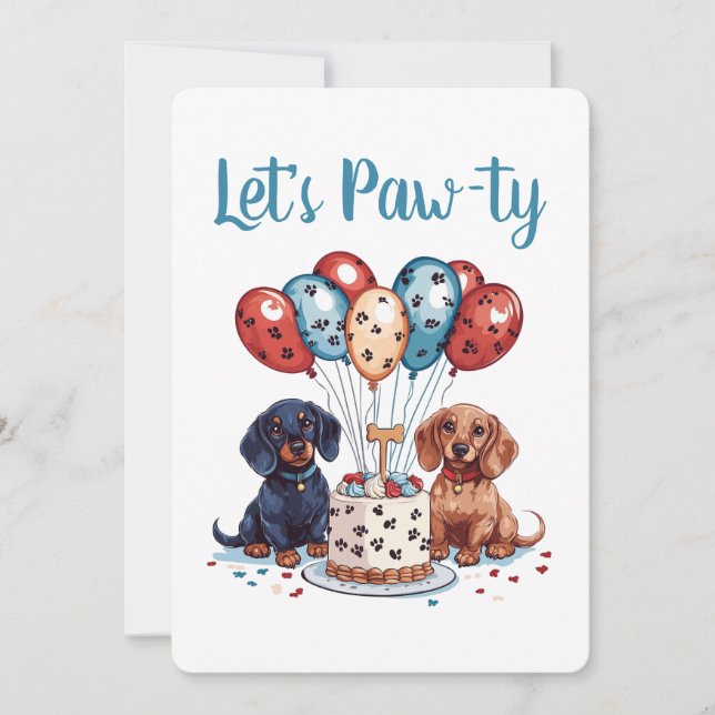 Lasst uns Pawty Birthday Dackel Hunde Einladung (Vorderseite)