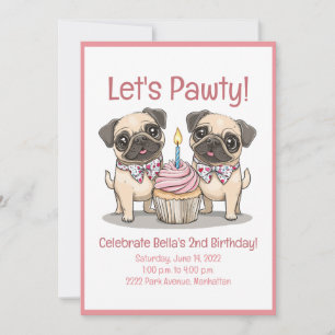 Lasst uns Pawty Birthday Mops Hunde Cupcake Einladung